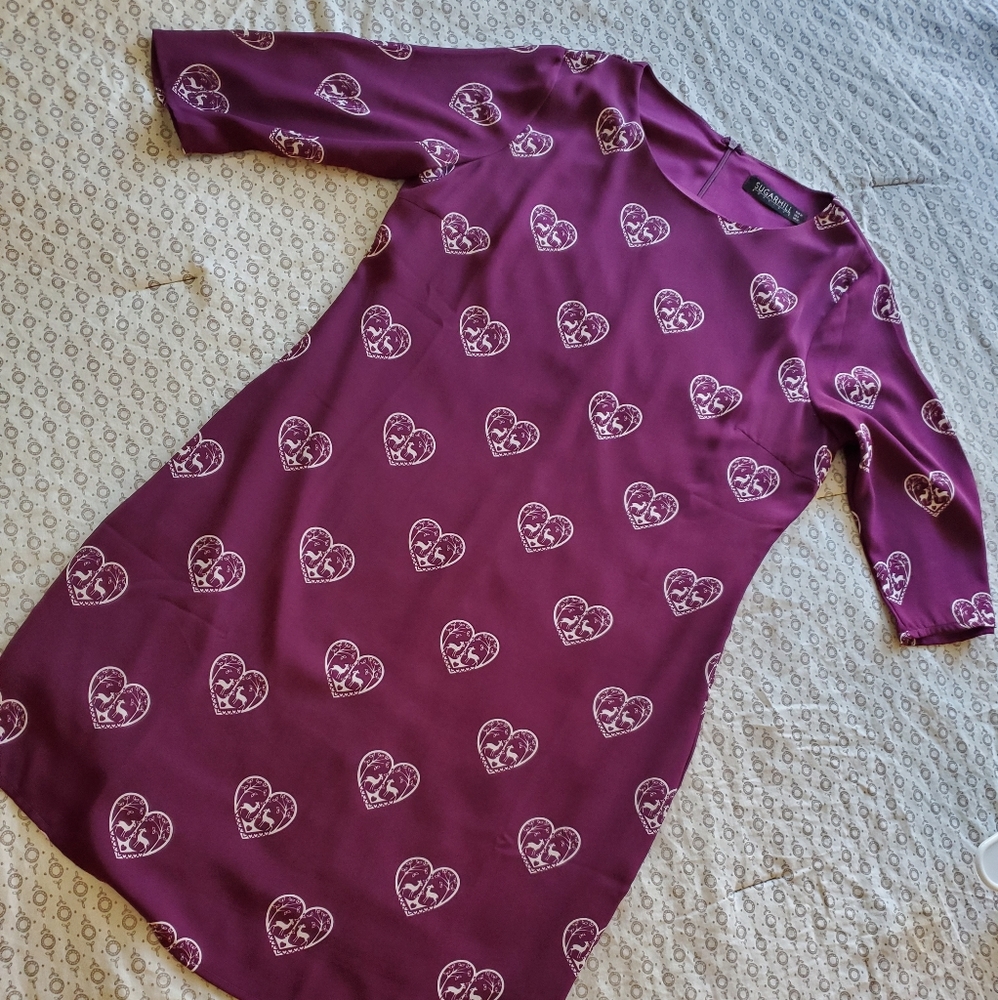 Dark Maroon Deer Print Shift Dress